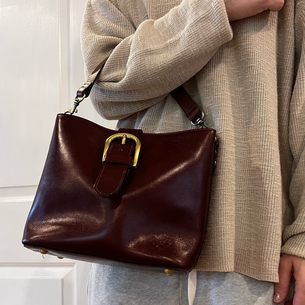Patricia Nash Burgundy Satchel with Gold Buckle - Picture 2 of 11